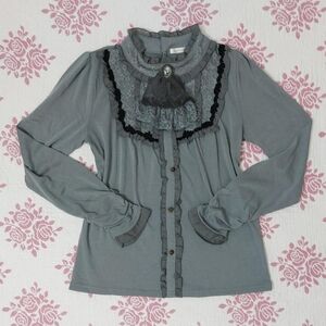 Axes Femme - Grey Victorian Style Ruffle Blouse